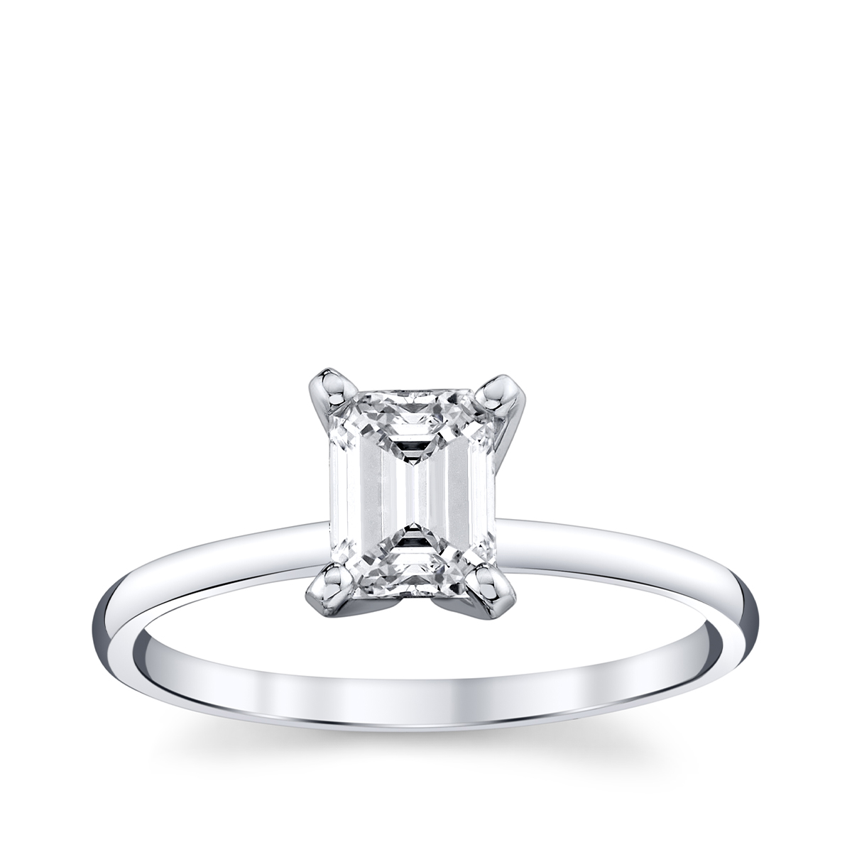 14K white gold Premier Natural 1 ct. tw. emerald cut diamond solitaire engagement ring