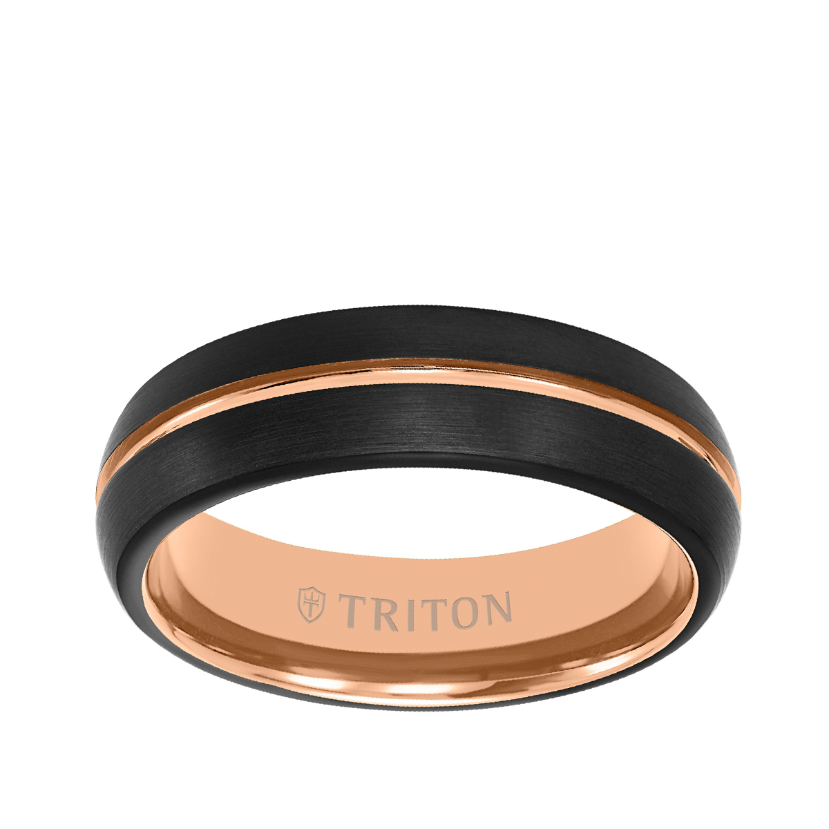 black and pink tungsten Triton men's 6.5mm brushed finish wedding ring