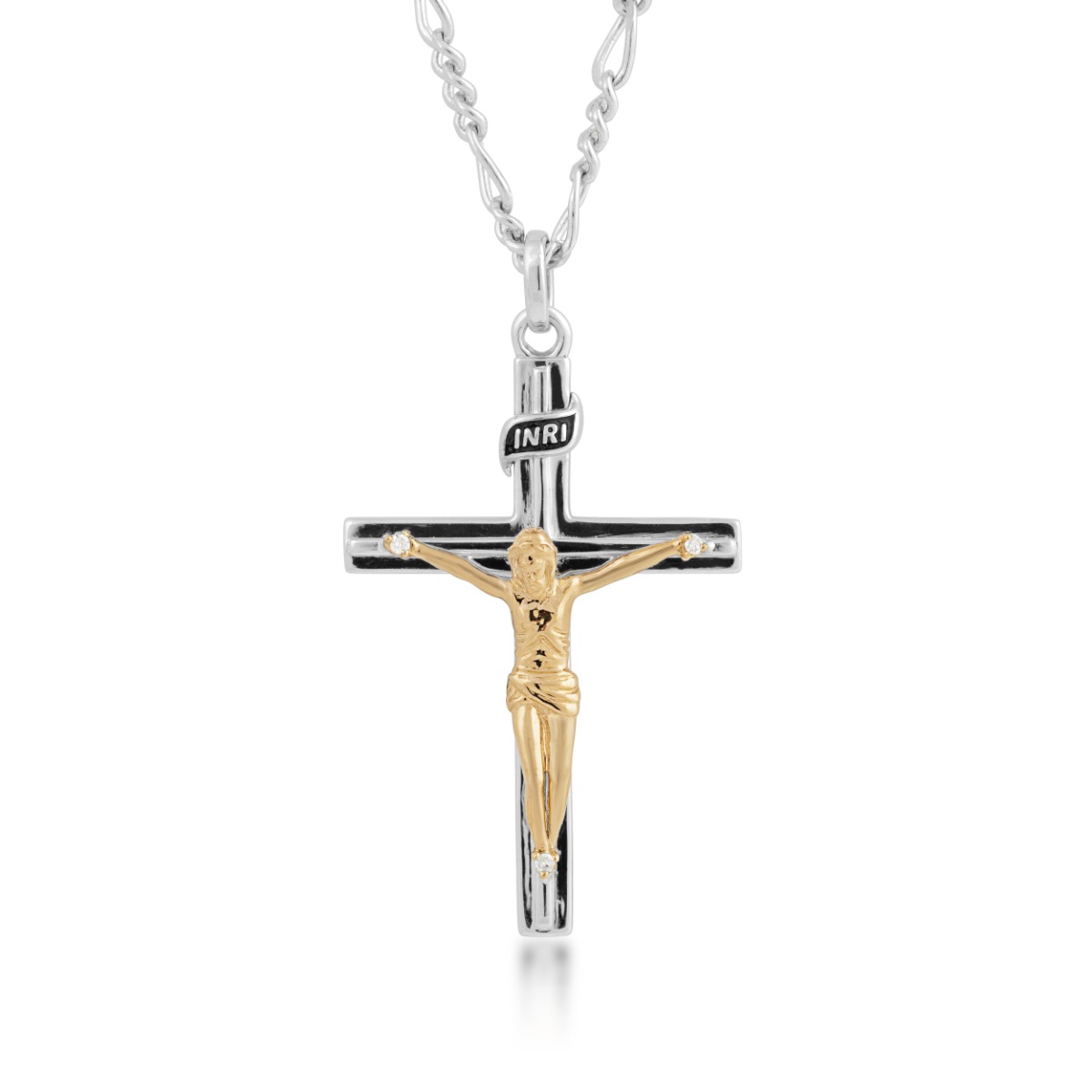 sterling silver & 10K yellow gold men's diamond accent crucifix pendant
