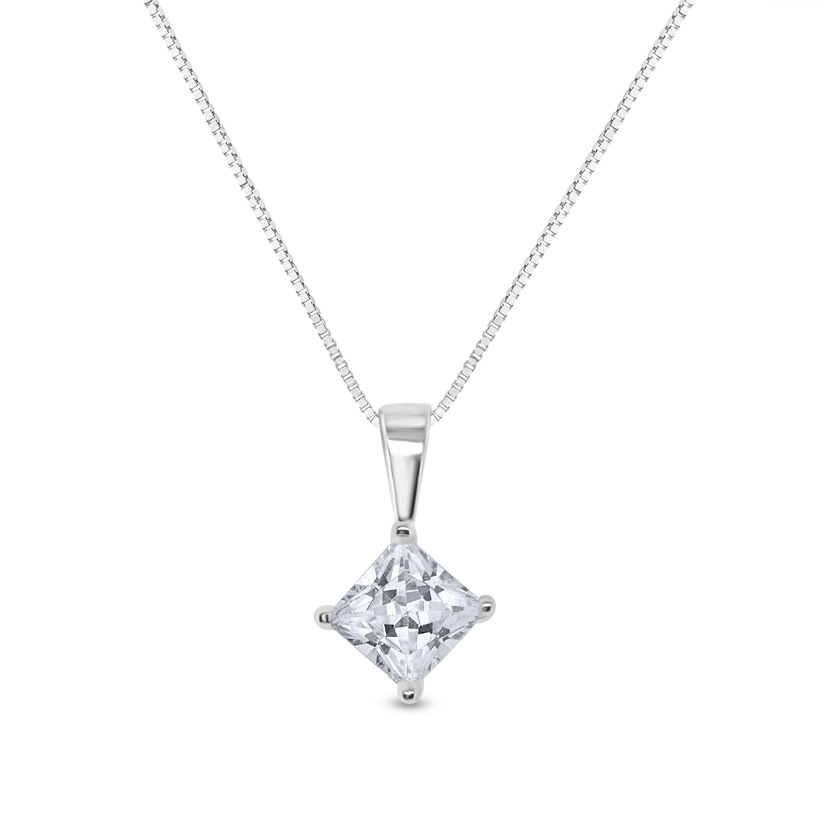 14K white gold 1 ct. tw. princess cut diamond solitaire pendant