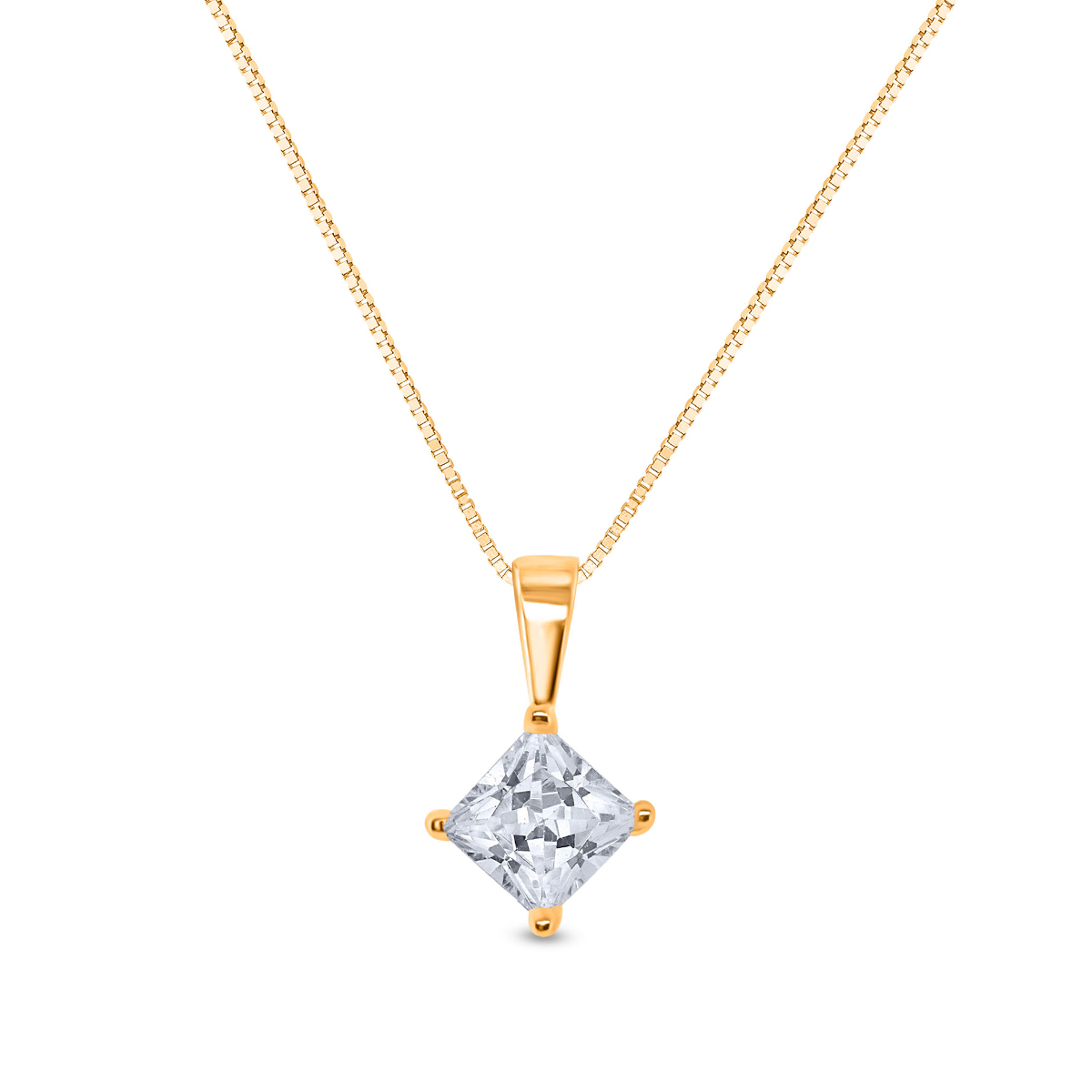 14K yellow gold 1 ct. tw. princess cut diamond solitaire pendant