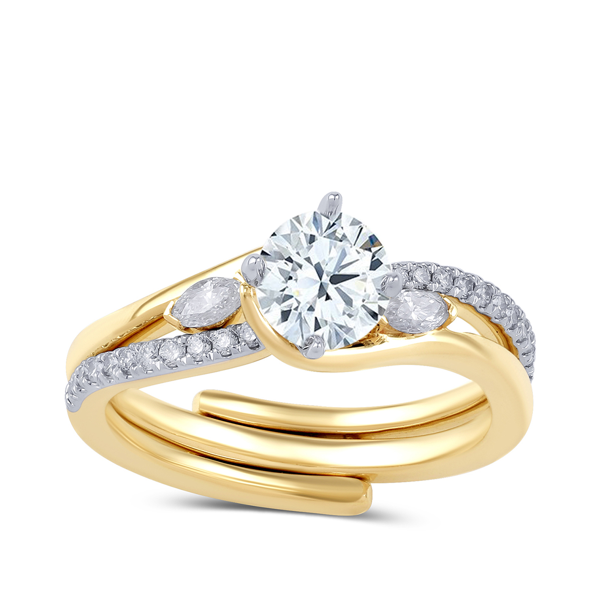 14K yellow gold Premier Natural 3/4 ct. tw. round brilliant and marquise diamond wedding set
