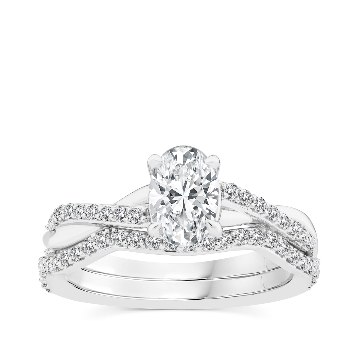 14K white gold Premier Natural 1-3/8 ct. tw. oval diamond twist wedding set