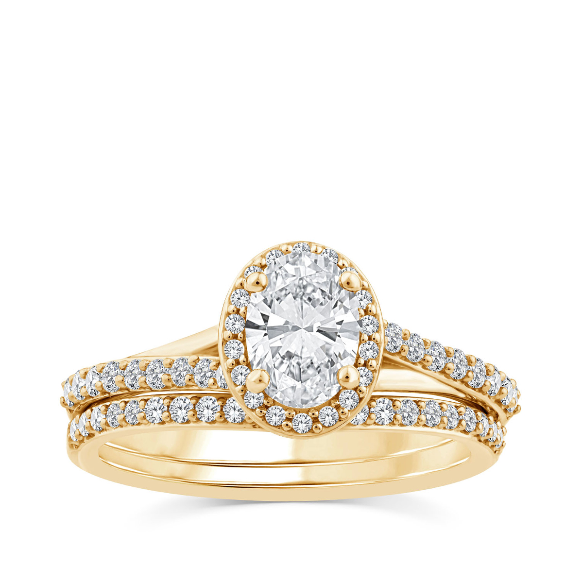 14K yellow gold Noventa 1-1/4 ct. tw. oval diamond halo wedding set