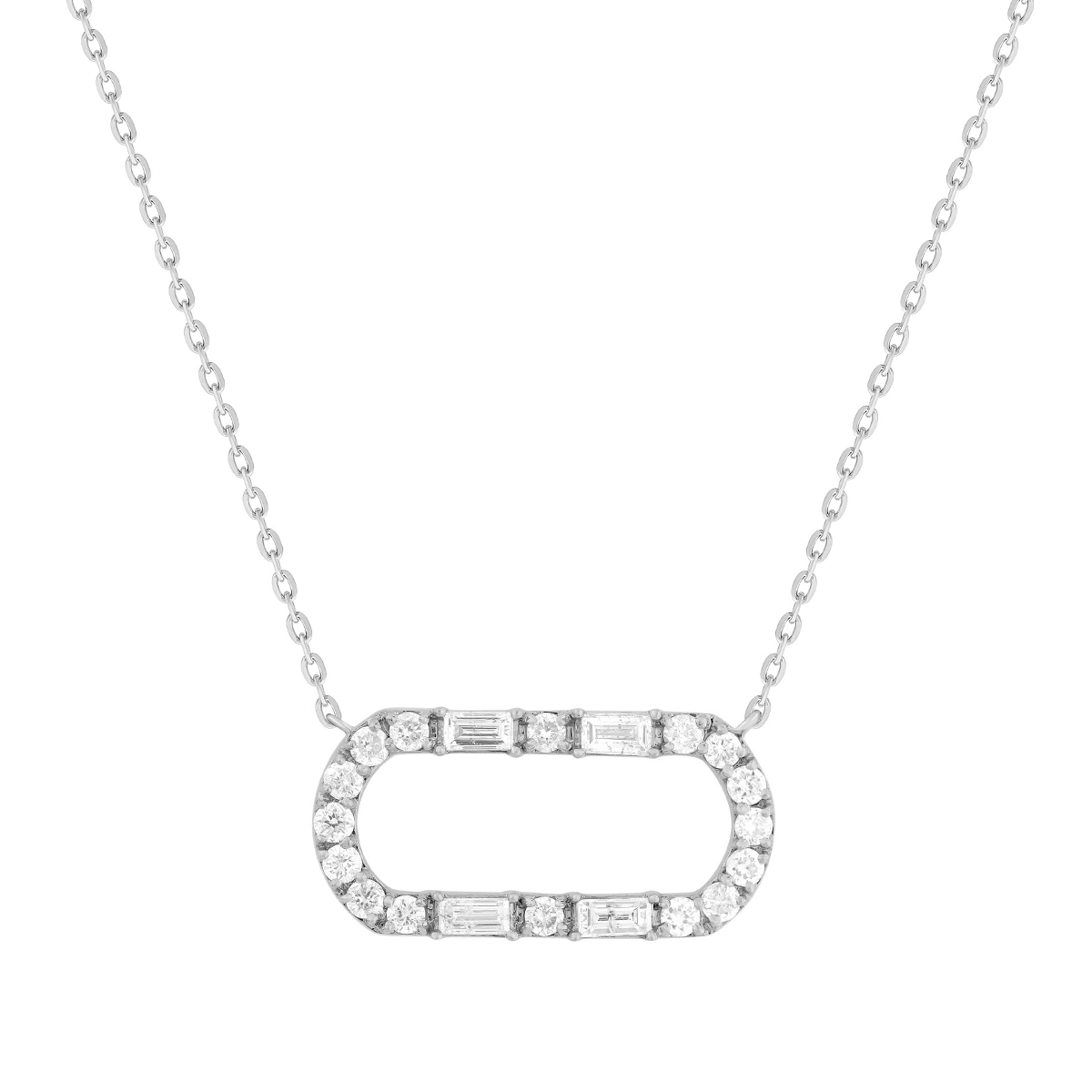 10K white gold Adamante 3/8 ct. tw. lab-grown round and baguette diamond paperclip necklace