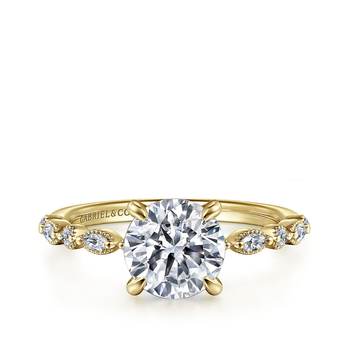 14K yellow gold Gabriel and Co 1/4 ct. tw. diamond round semi-mount engagement ring