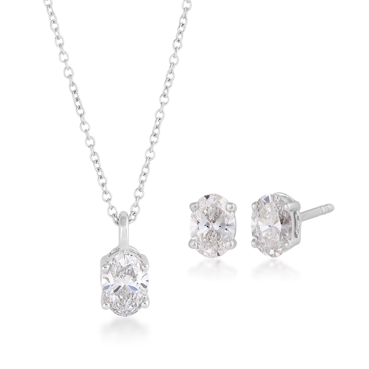 Adamante 1 ct. tw. Lab-Grown Oval Diamond Solitaire Pendant & Earring Box Set in 10K White Gold
