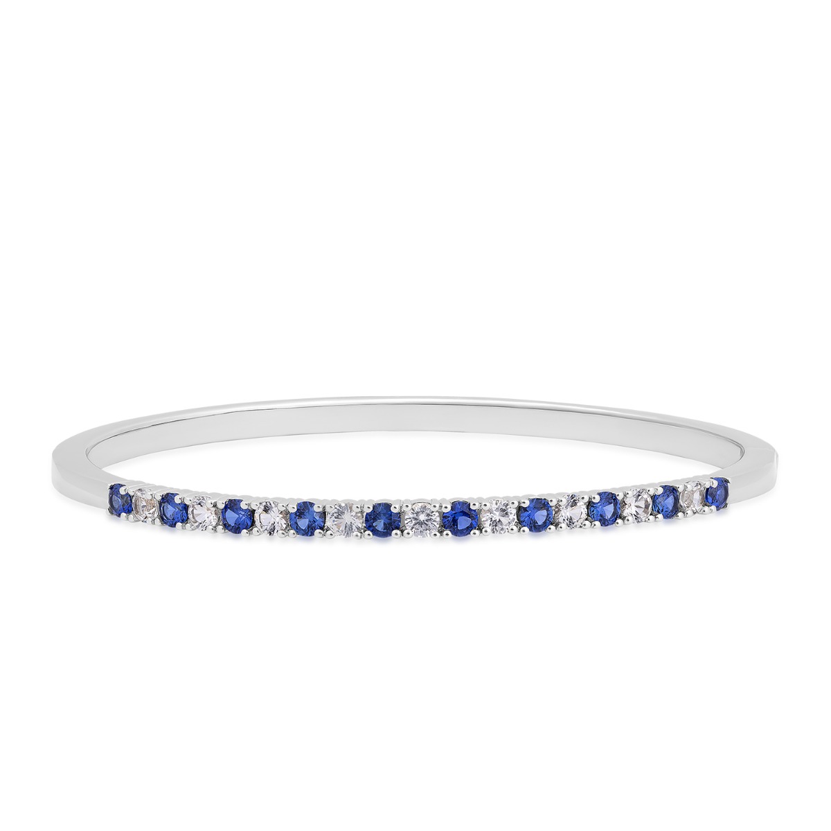 Created Blue & White Sapphire Bangle Bracelet in Sterling Silver