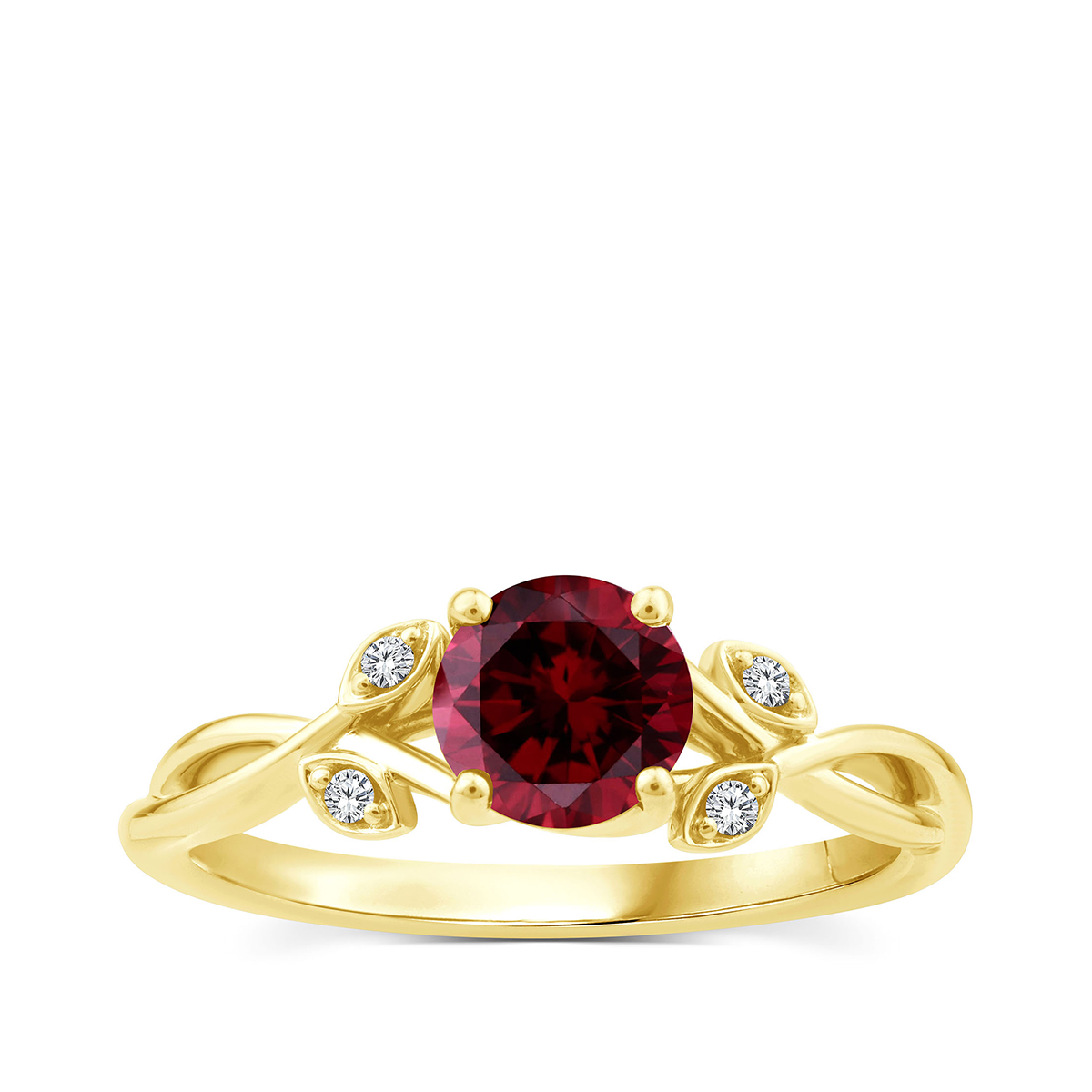 Round Garnet & Diamond Accent Ring in 10K Yellow GoldRound Garnet & Diamond Accent Ring in 10K Yellow Gold