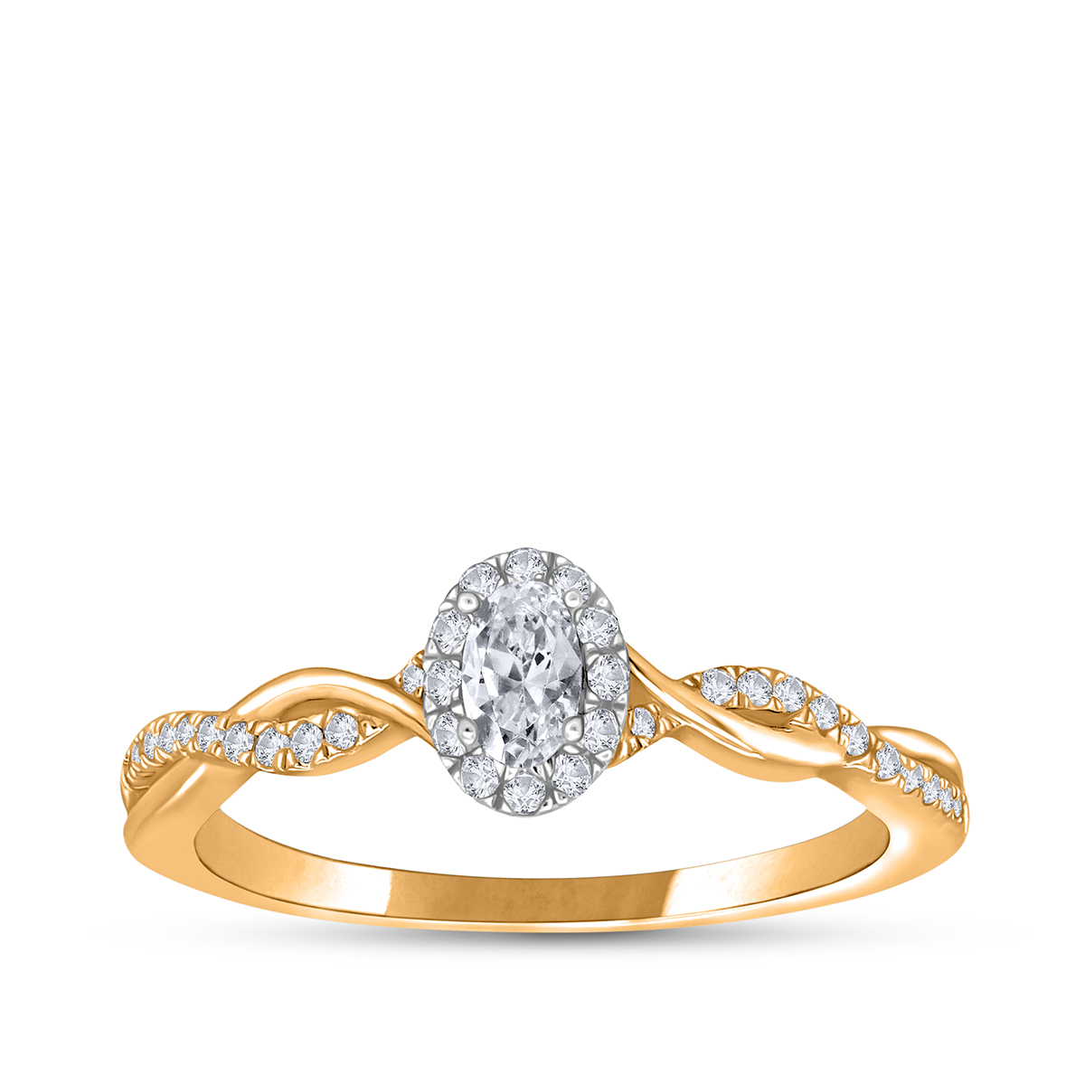 True Promise 1/3 ct. tw. Oval Diamond Halo Twist Engagement Ring in 10K Yellow Gold