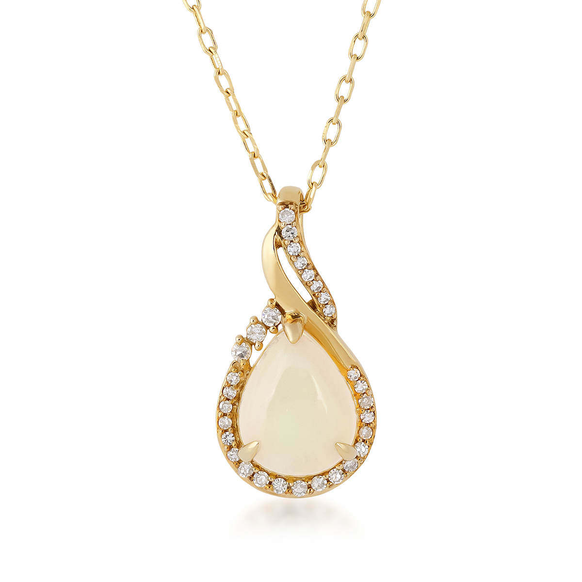 Infinite Love Pear Opal & 1/10 ct. tw. Diamond Partial Halo Pendant in 10K Yellow Gold
 