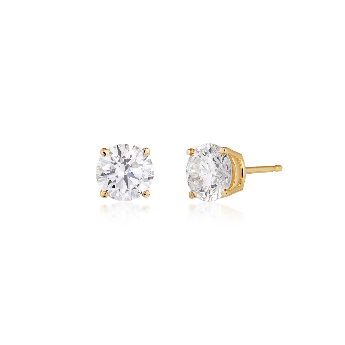 USA Collection 2 ct. tw Lab-Grown Round Brilliant Diamond Solitaire Earrings in 14K Yellow Gold