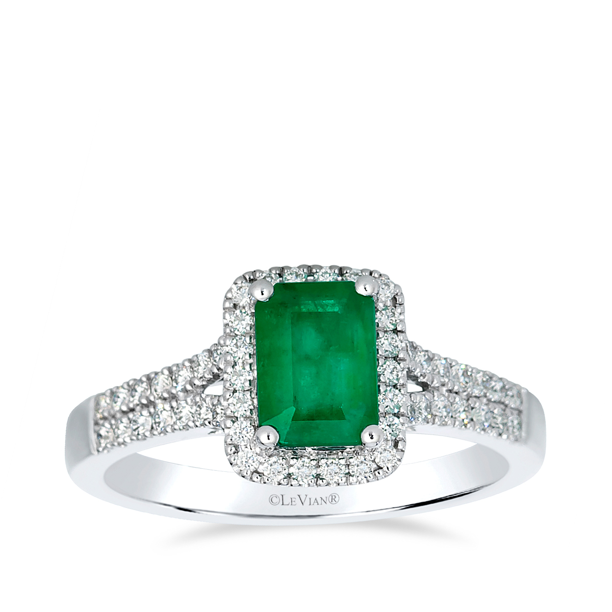 Le Vian Emerald Cut Emerald & 1/4 ct. tw. Vanilla Diamond Halo Ring in 14K Vanilla Gold