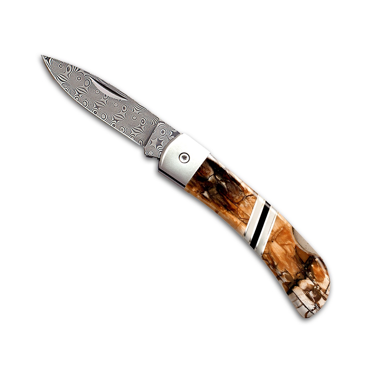 Sante Fe Stoneworks Damascus Steel 3" Lockback Mammoth Tusk Pocket Knife