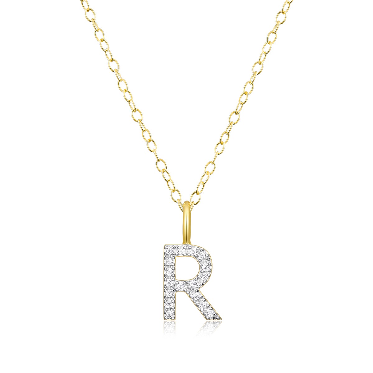M by Monte Luna Lab-Grown Diamond Accent R Pendant in 14K Yellow Gold Plated Sterling Silver