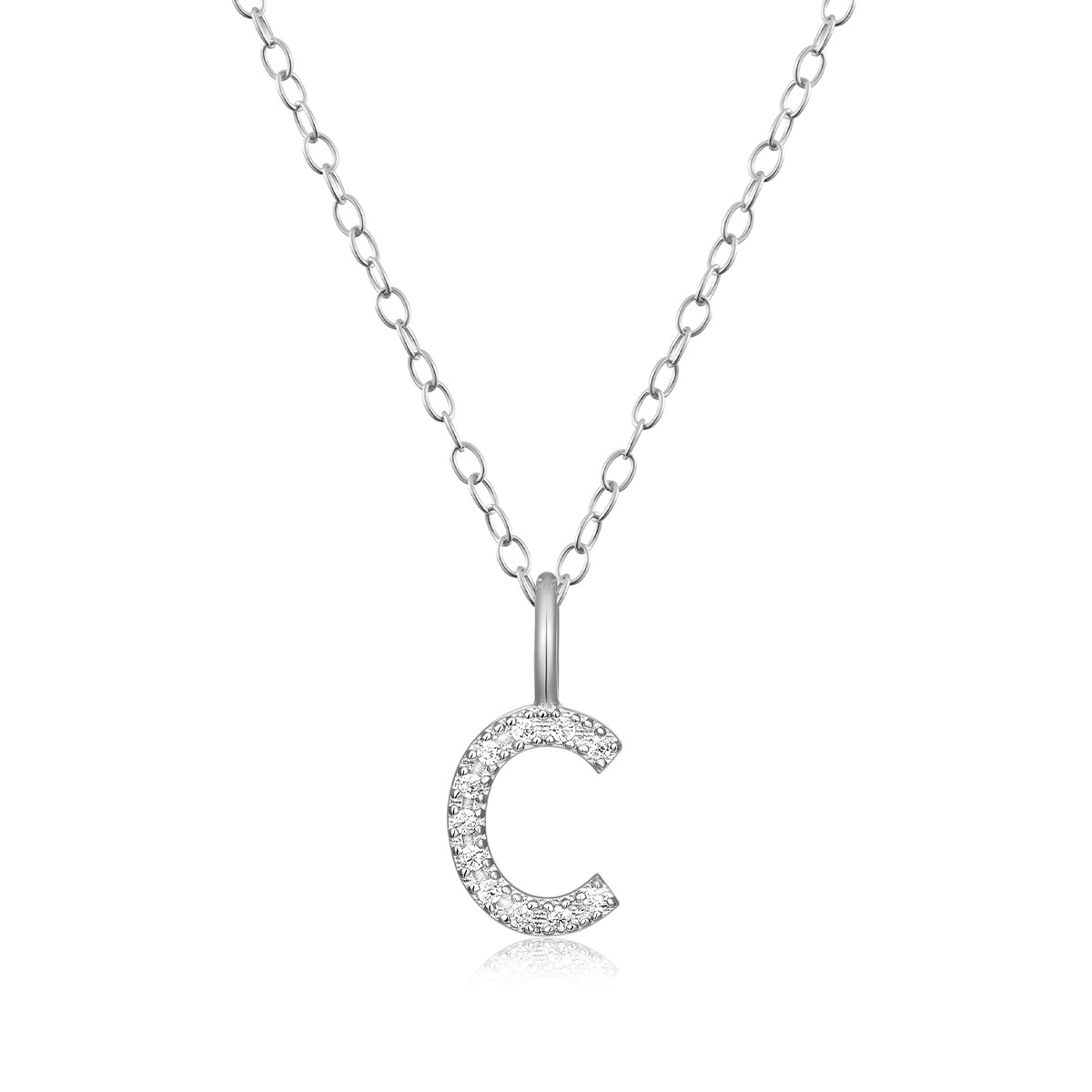 M by Monte Luna Lab-Grown Diamond Accent C Pendant in Rhodium Plated Sterling Silver