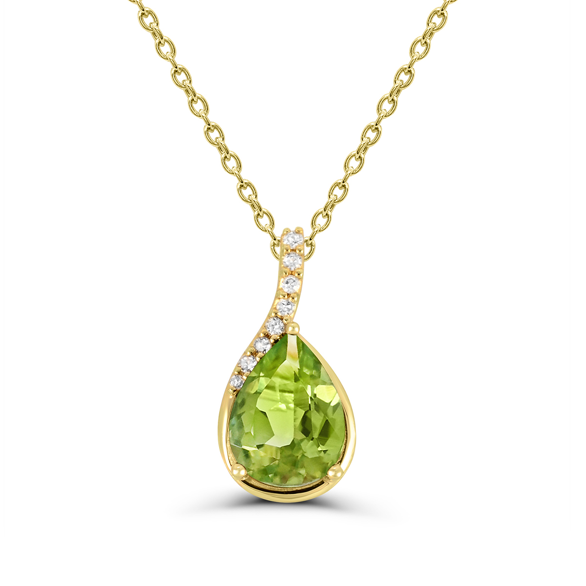Pear Peridot & Diamond Accent Pendant in 10K Yellow Gold