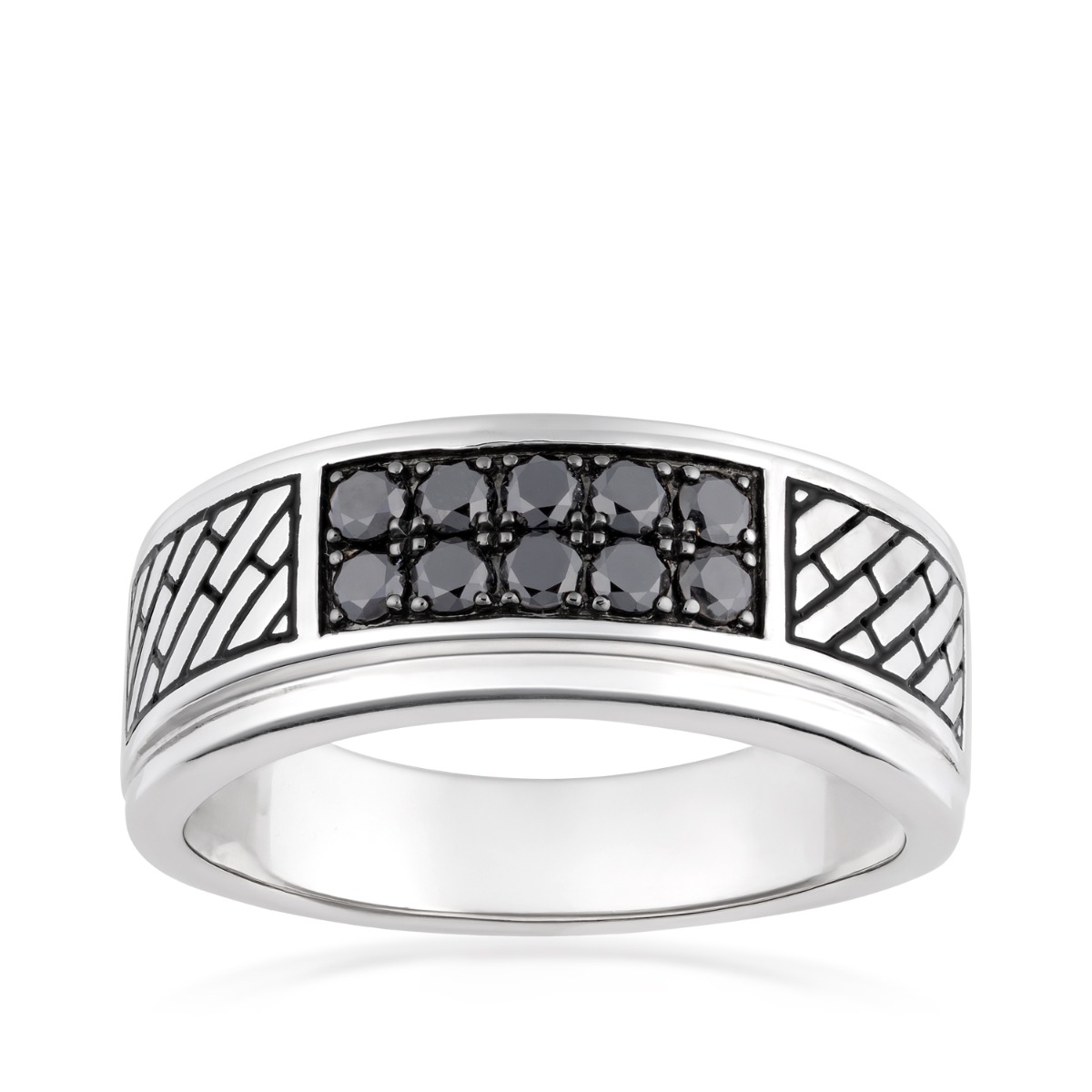 Men's 1/2 ct. tw. Treated Black Diamond Engraved Ring in Sterling Silver
