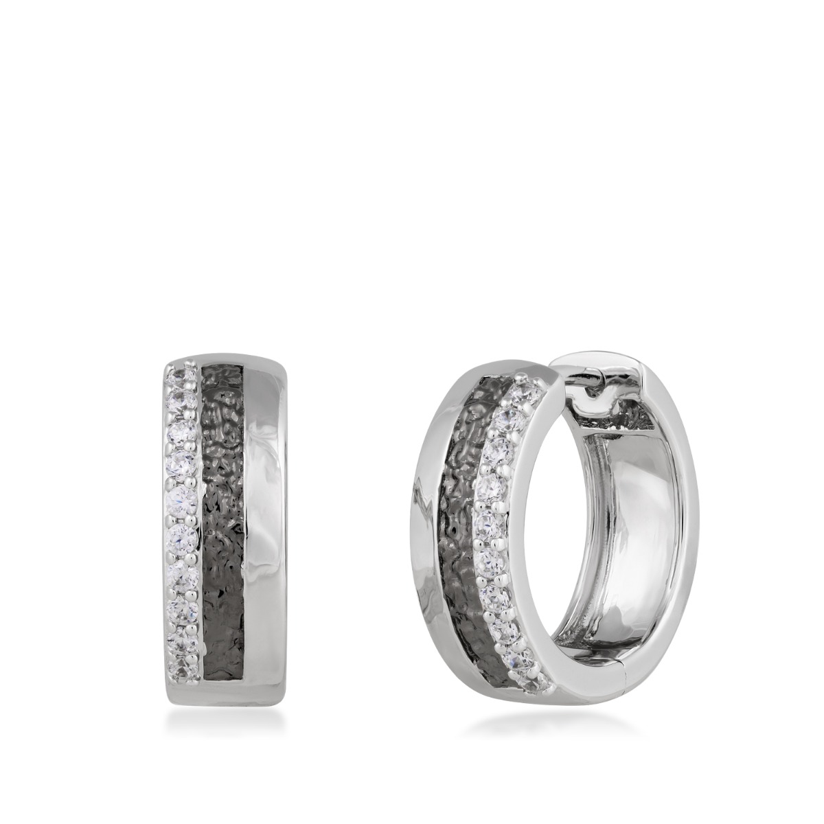 Men's 1/4 ct. tw. Diamond & Black Texture Hoop Earrings in Sterling Silver