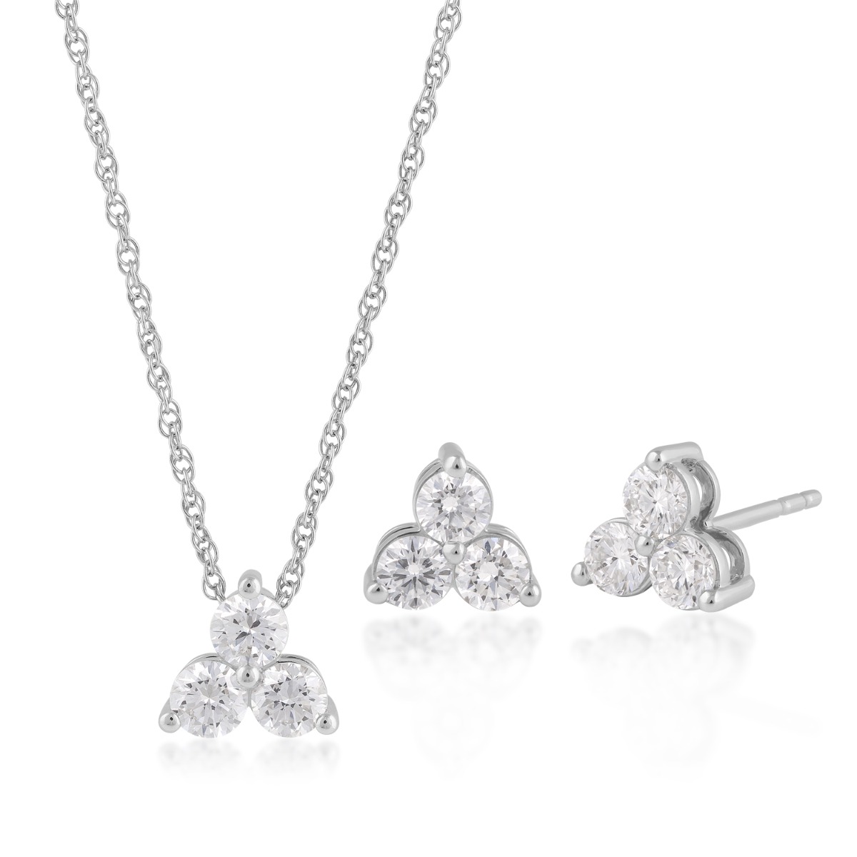 Adamante 1 ct. tw. Lab-Grown 3-Stone Diamond Pendant Earring Box Set in Sterling Silver