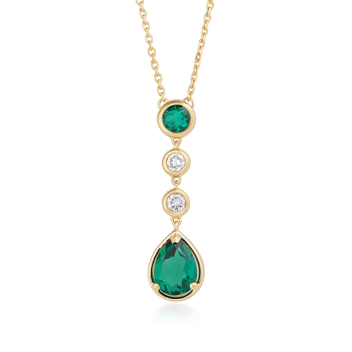 Demi Fine Created Pear & Round Emerald & 1/5 ct. tw. Diamond Pendant in Vermeil