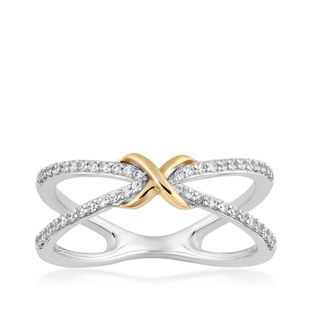 Infinite Love 1/4 ct. tw. Diamond X Ring in Sterling Silver & 10K Yellow Gold