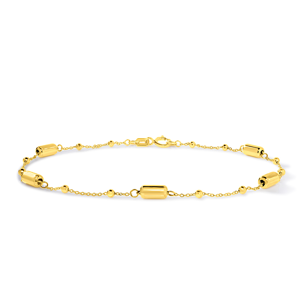 7.5" Alternating Bar & Bead Bracelet in 10K Yellow Gold