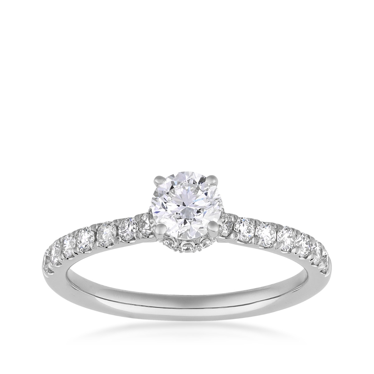 Natural 1 ct. tw. Round Brilliant Diamond Halo Engagement Ring in 14K White Gold