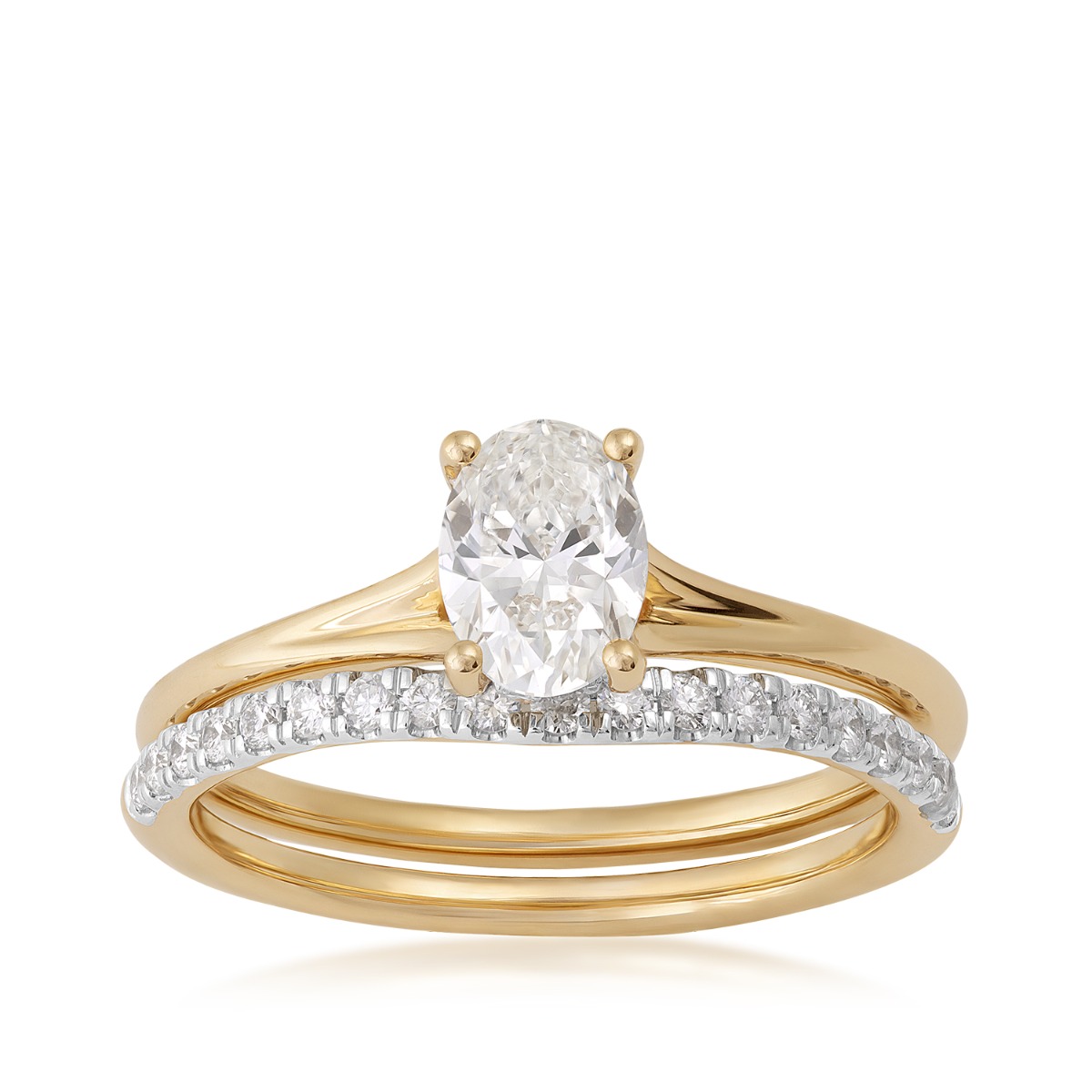 Natural 1 ct. tw. Oval Diamond Wedding Set in 14K Yellow Gold