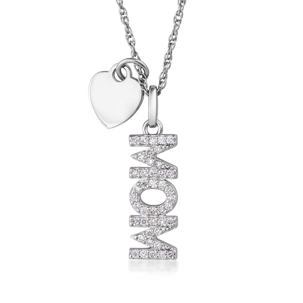 Adamante 1/4 ct. tw. Lab-Grown Diamond Vertical Mom & Heart Pendant in Sterling Silver
