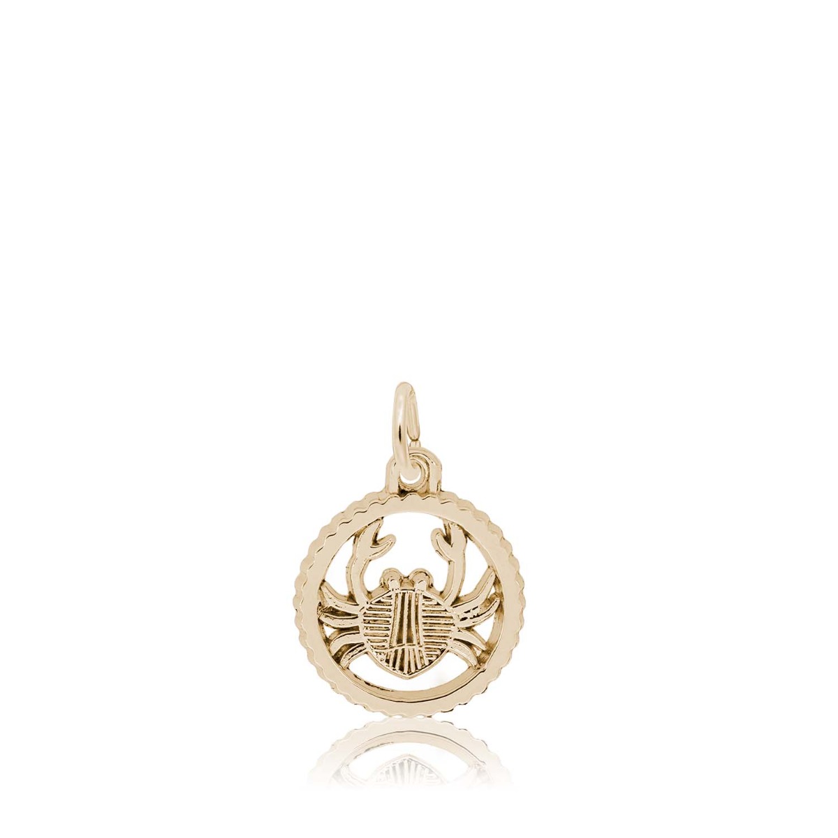 yellow gold open disc zodiac charm with Cancer crab symbol 
