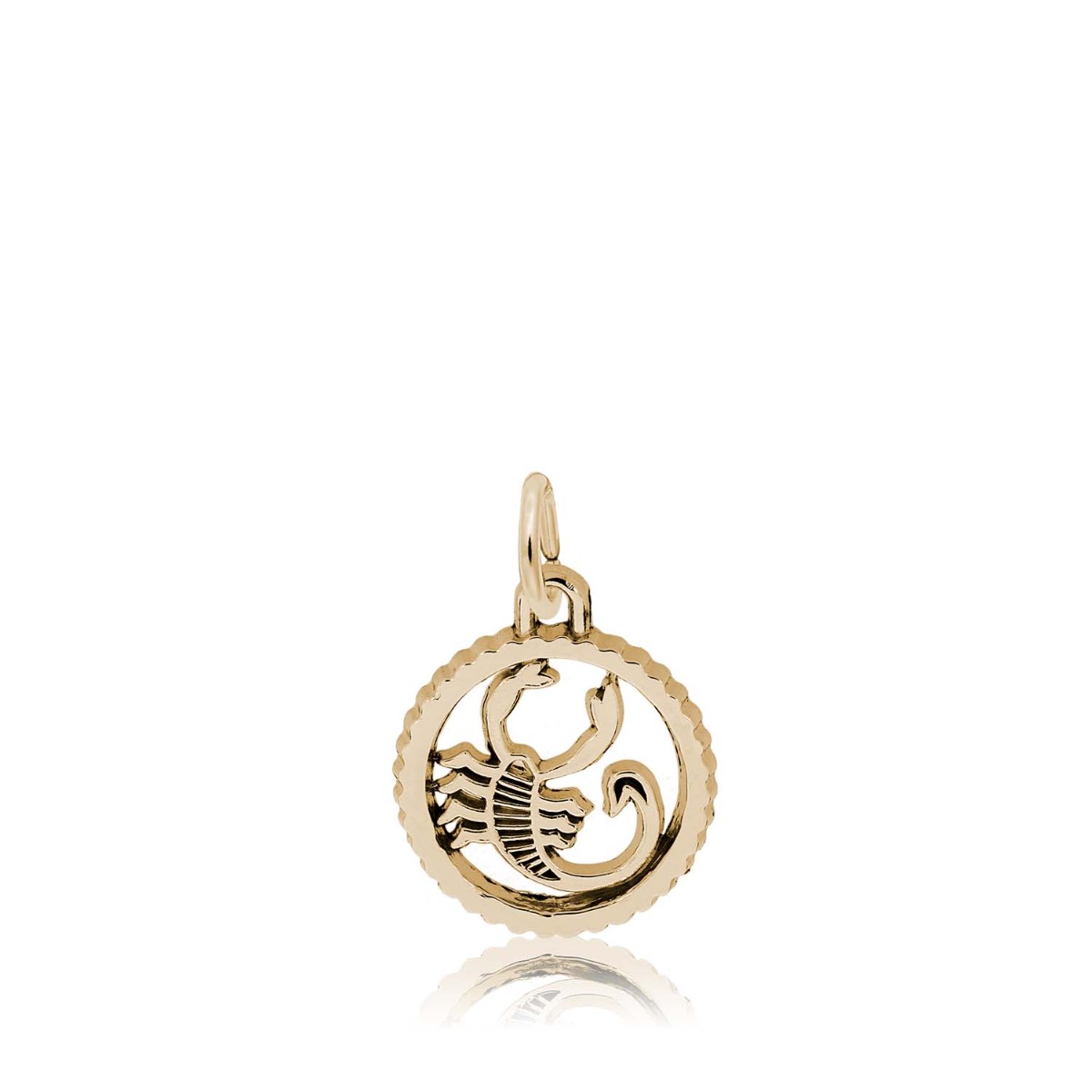 yellow gold open disc zodiac charm with Scorpio scorpion symbol 