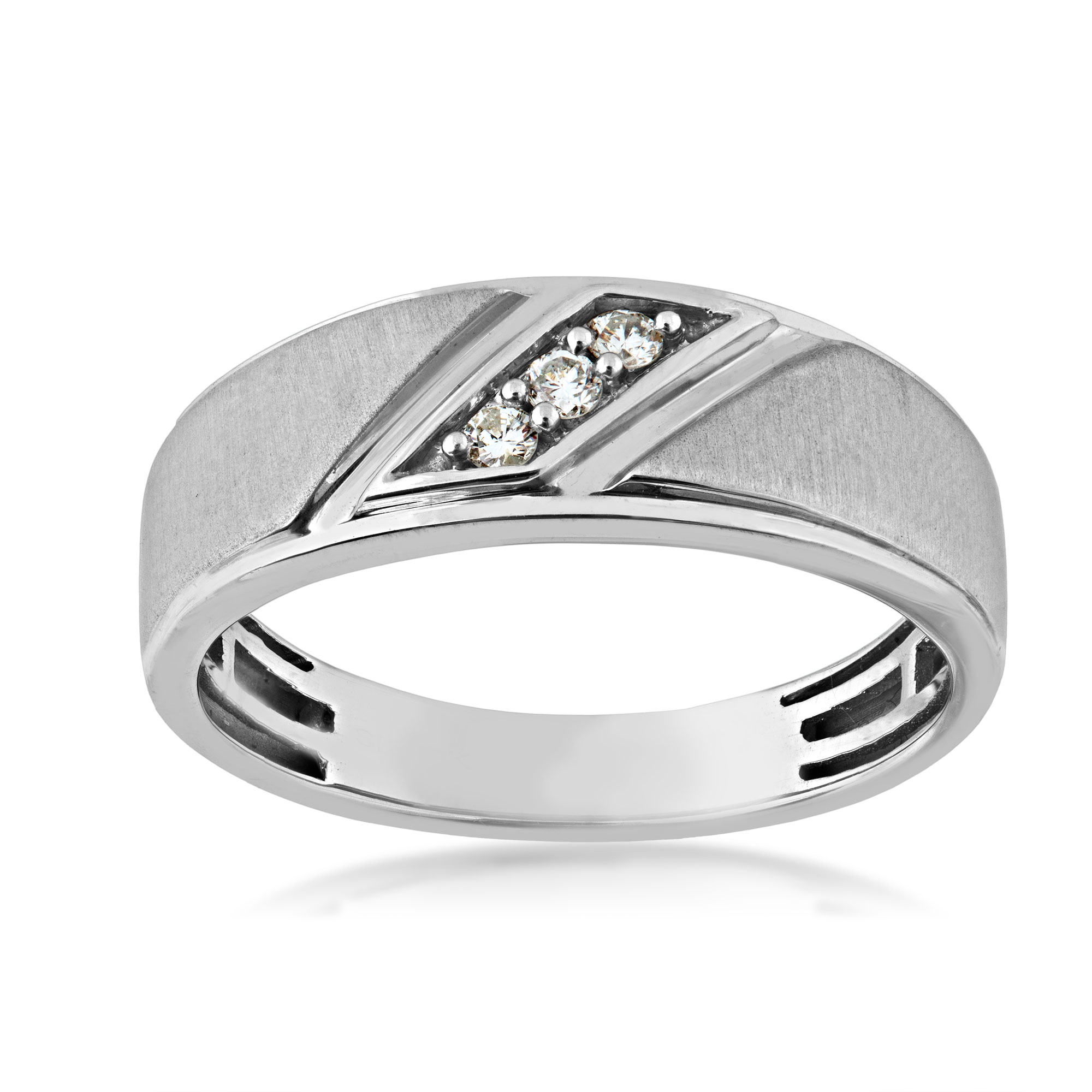 Men's 1/10 ct. tw. Round Triple Diagonal Diamond Wedding Ring with Brushed Center in 10K White Gold -SKR19256-10W