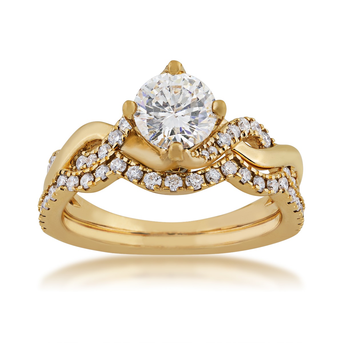 Noventa 1-1/2 ct. tw. Round Brilliant Diamond Twist Wedding Set in 14K Yellow Gold