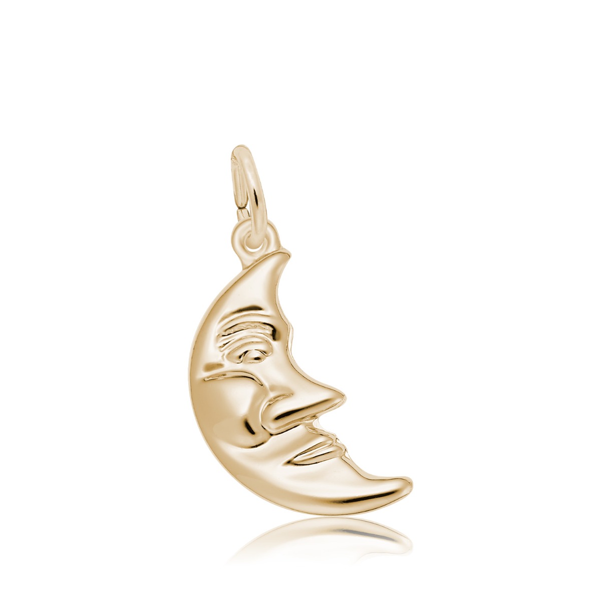 yellow gold half moon with face charm 