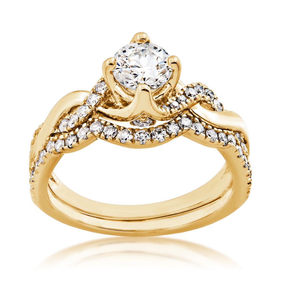 round diamond yellow gold wedding set
