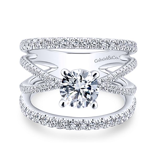Gabriel & Co. .83 ct. tw. Round Semi-Mount Engagement Ring with Split Shank in 14K White Gold - ER12819R4W44JJ 