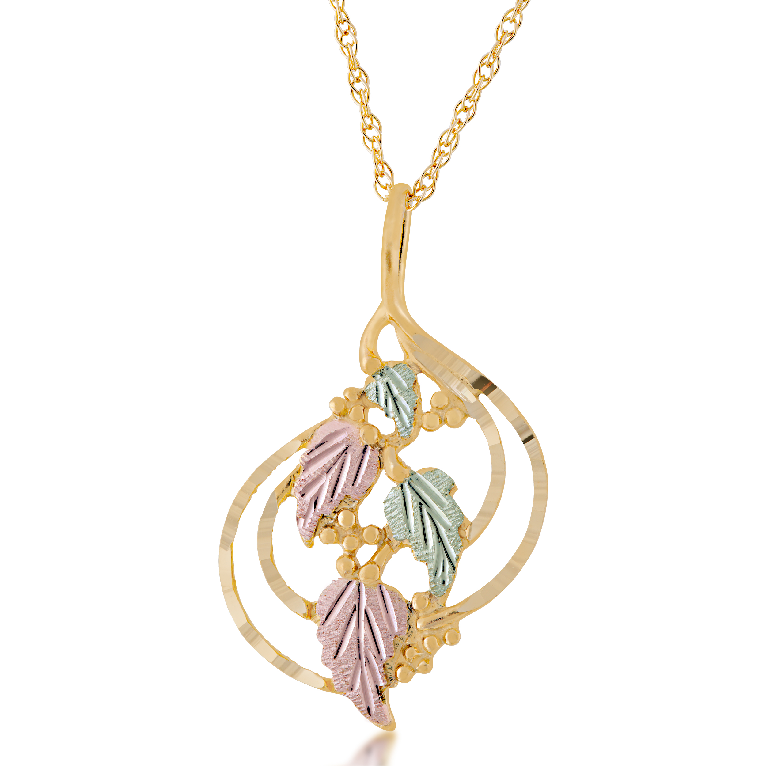 Black Hills Gold Ladies' Hanging Grape Vine & Leaf Pendant with Hammered Gold Detailing in 10K Yellow Gold - G-2380