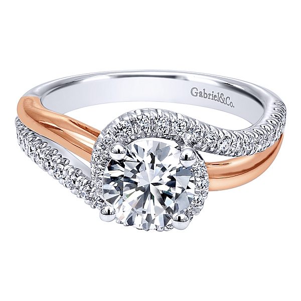 Gabriel & Co. 1/3 ct. Diamond Semi-Mount Engagement Ring with Wraparound Split Band in 14K White and Pink Gold - ER10308R3TF