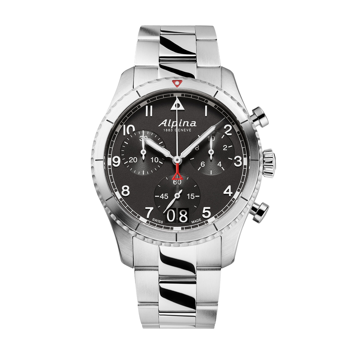 Alpina Men's Startimer Pilot Quartz Chronograph Stainless Steel Watch with Black Dial