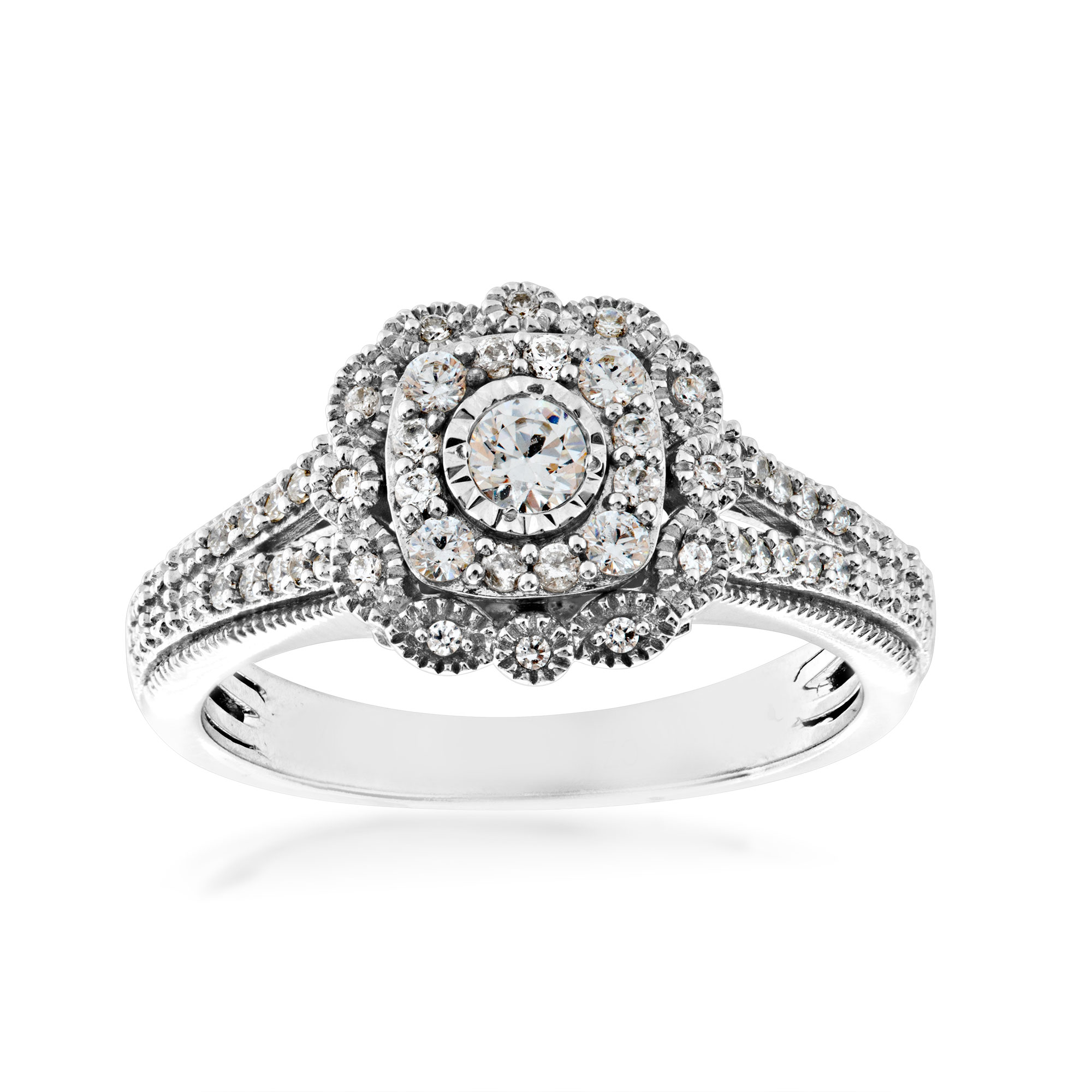 True Promise 3/8 ct. tw. Double Halo Miracle Plate Engagement Ring with Split Shank in 10K White Gold - JY0813SC-RG10W070@