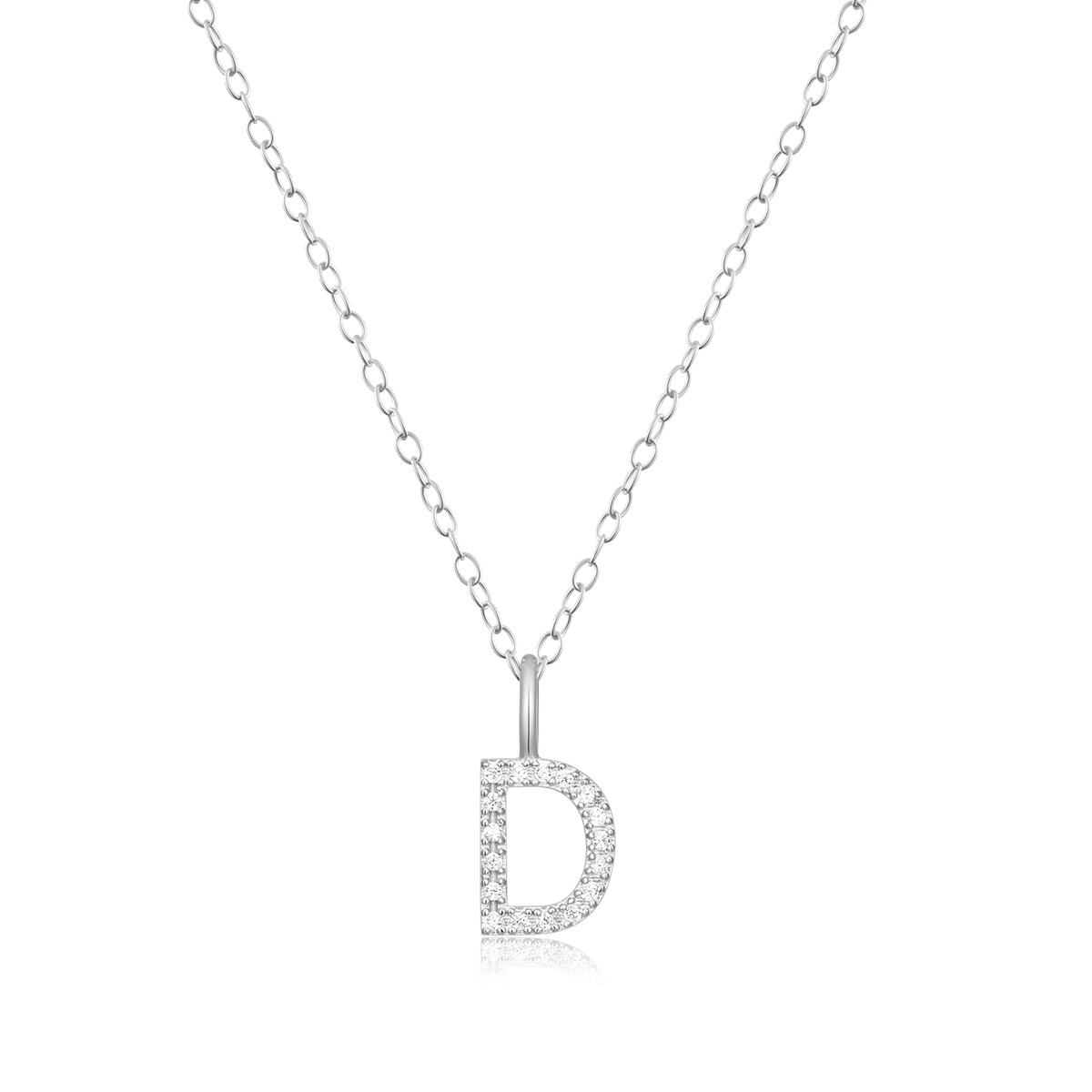 M by Monte Luna Lab-Grown Diamond Accent Initial D Pendant in Rhodium Plated Sterling Silver