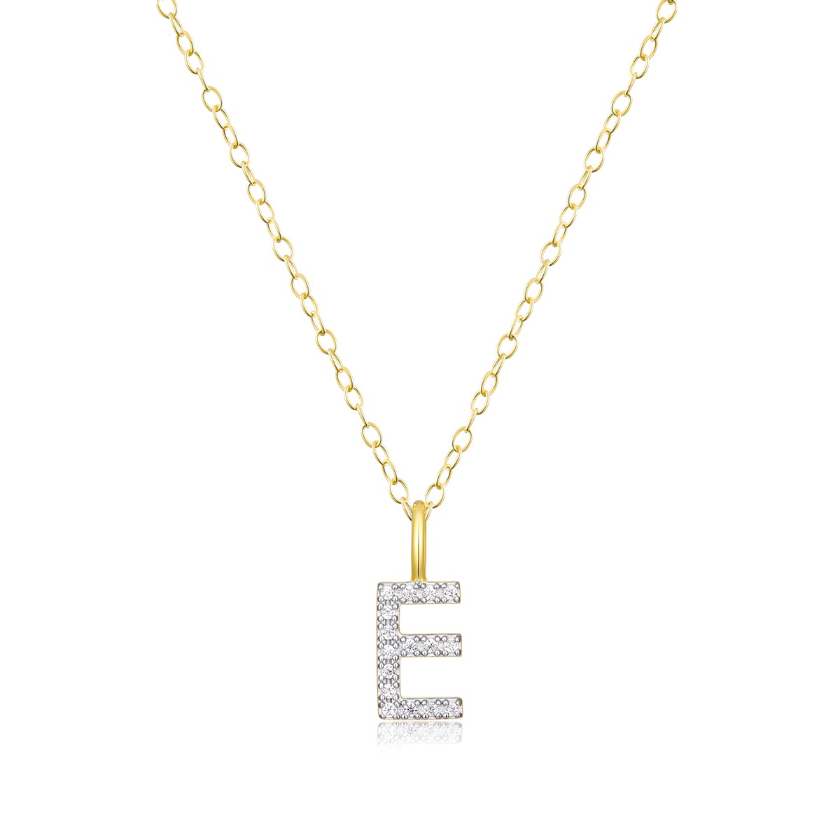 M by Monte Luna Lab-Grown Diamond Accent Initial E Pendant in 14K Yellow Gold Plated Sterling Silver