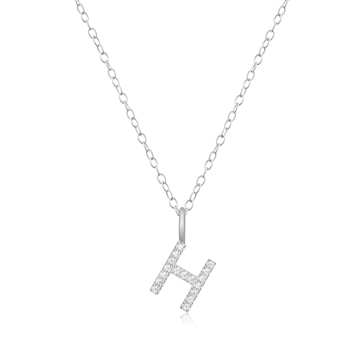 M by Monte Luna Lab-Grown Diamond Accent Initial H Pendant in Rhodium Plated Sterling Silver
