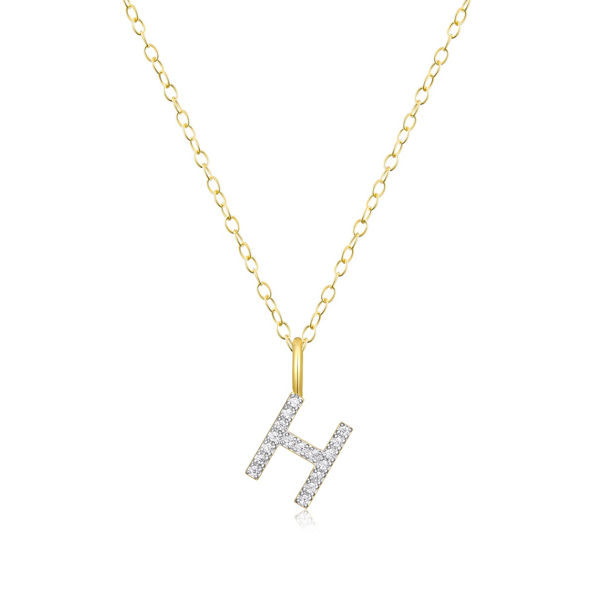 M by Monte Luna Lab-Grown Diamond Accent Initial H Pendant in 14K Yellow Gold Plated Sterling Silver