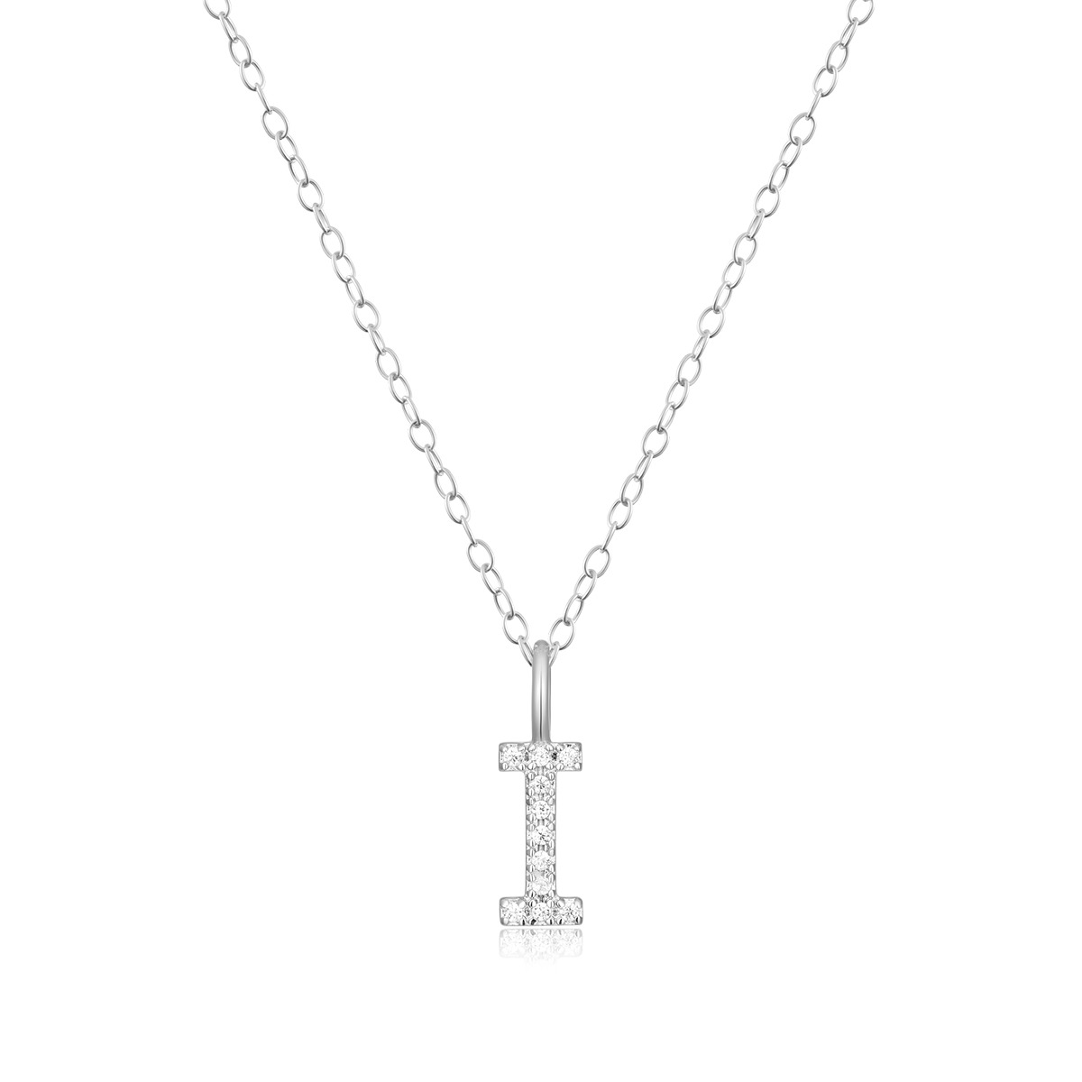 M by Monte Luna Lab-Grown Diamond Accent Initial I Pendant in Rhodium Plated Sterling Silver