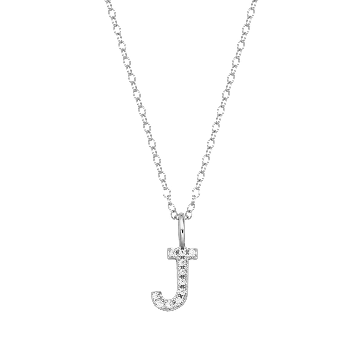 M by Monte Luna Lab-Grown Diamond Accent Initial J Pendant in Rhodium Plated Sterling Silver