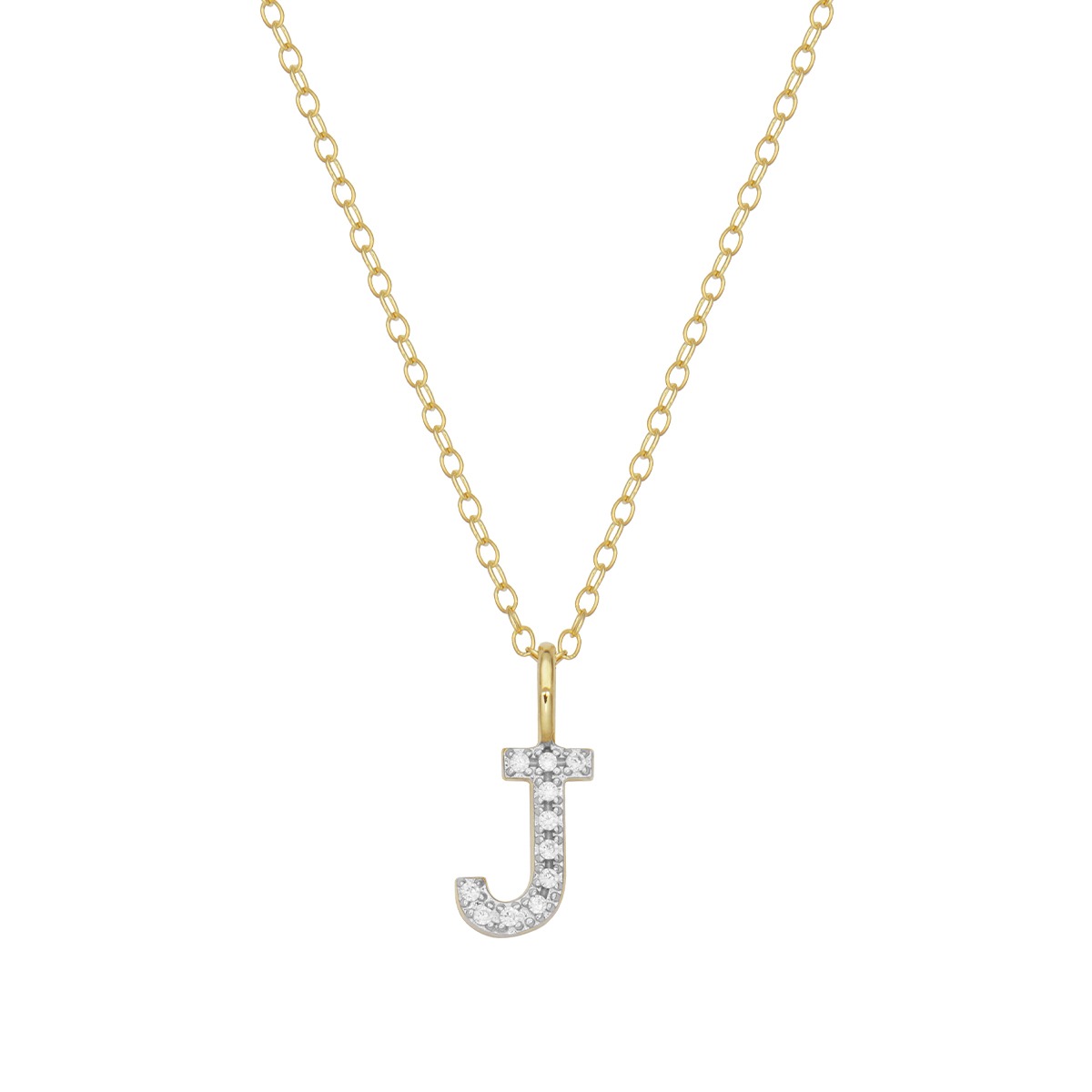 M by Monte Luna Lab-Grown Diamond Accent Initial J Pendant in 14K Yellow Gold Plated Sterling Silver