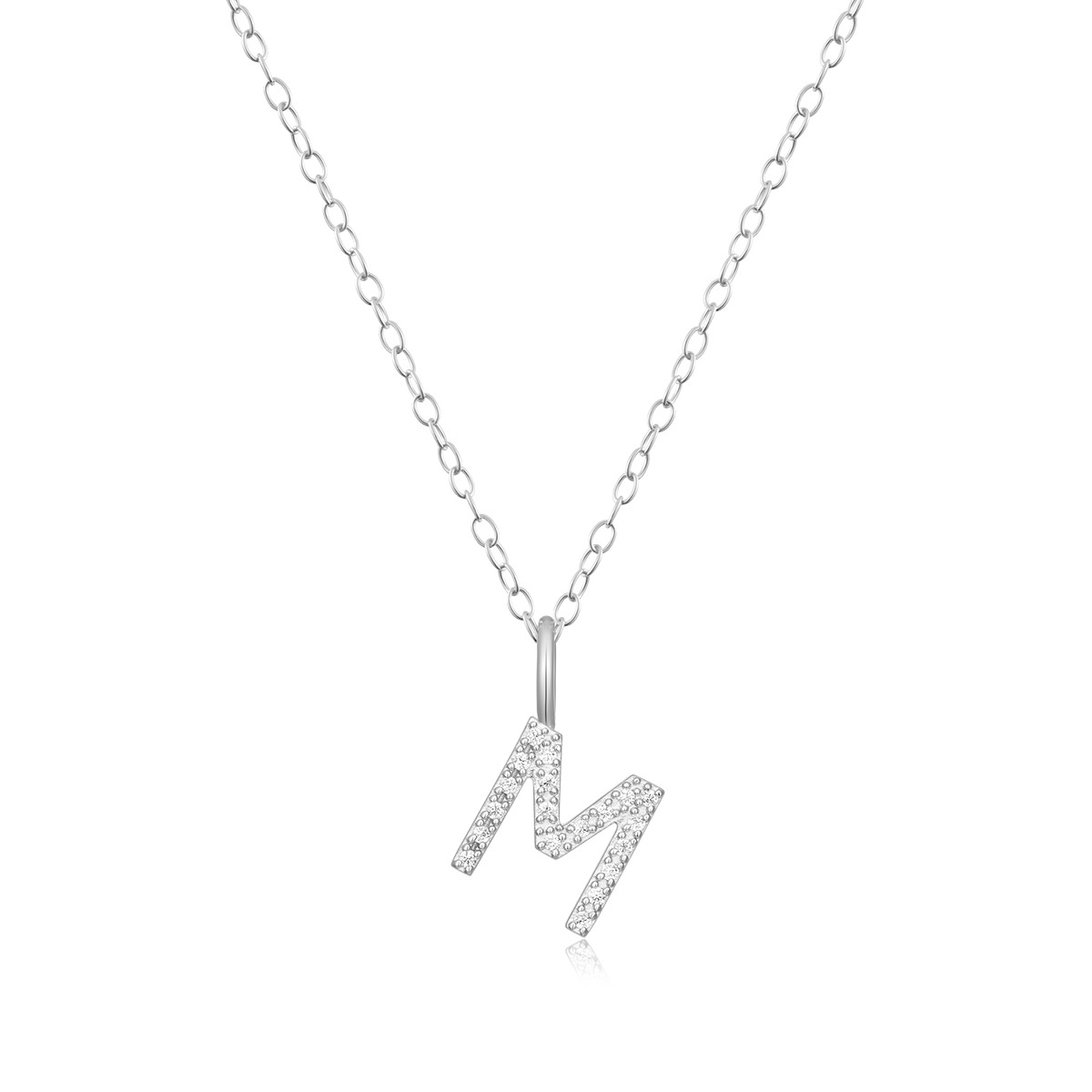 M by Monte Luna Lab-Grown Diamond Accent Initial M Pendant in Rhodium Plated Sterling Silver