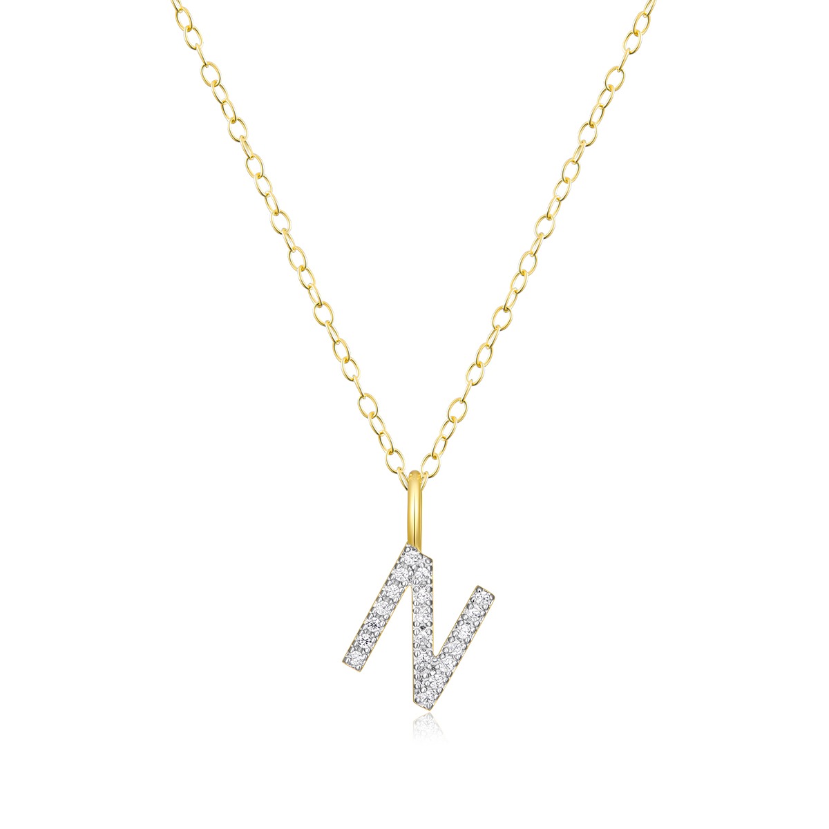 M by Monte Luna Lab-Grown Diamond Accent Initial N Pendant in 14K Yellow Gold Plated Sterling Silver